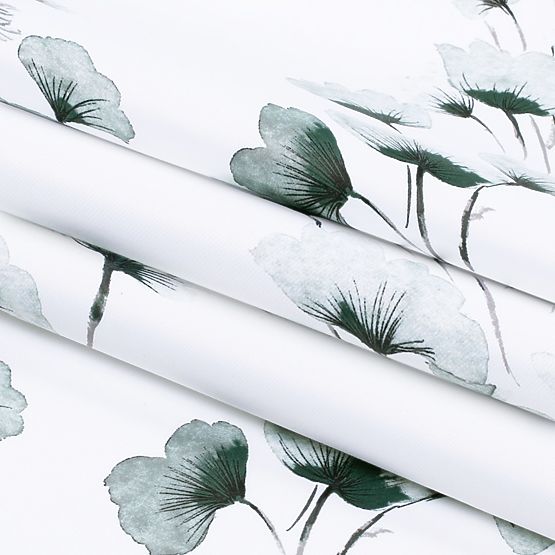 SERENITY Curtain White Color Printed Plant Motif Classic Style Silver Metal Eyelets