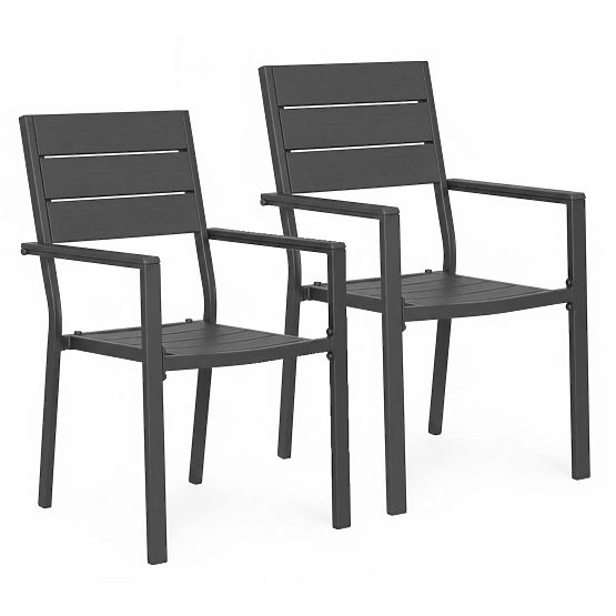 Set of 2 Garden Chairs for Terrace Balcony Steel HDPE Grey MultiGarden
