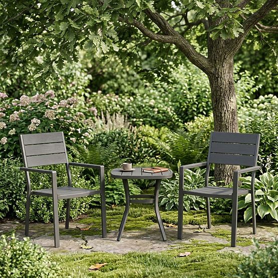 Set of 2 Garden Chairs for Terrace Balcony Steel HDPE Grey MultiGarden