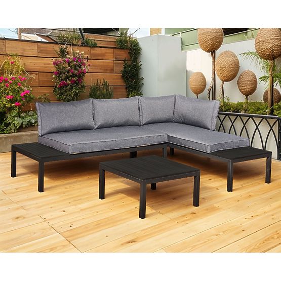 Set of 2 x Corner Two-Seater Sofa Steel VENTO Coffee Table Black