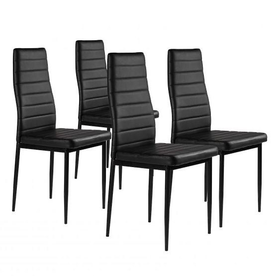 Set of 4 Eco-Leather Chairs with High Backrest - Black