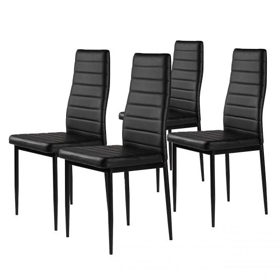 Set of 4 Eco-Leather Chairs with High Backrest - Black