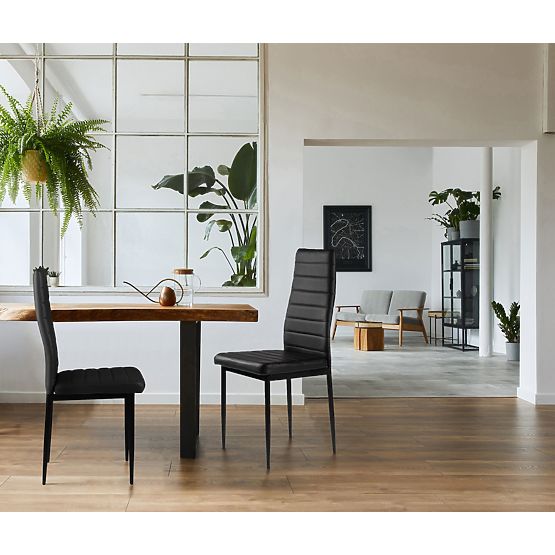 Set of 4 Eco-Leather Chairs with High Backrest - Black