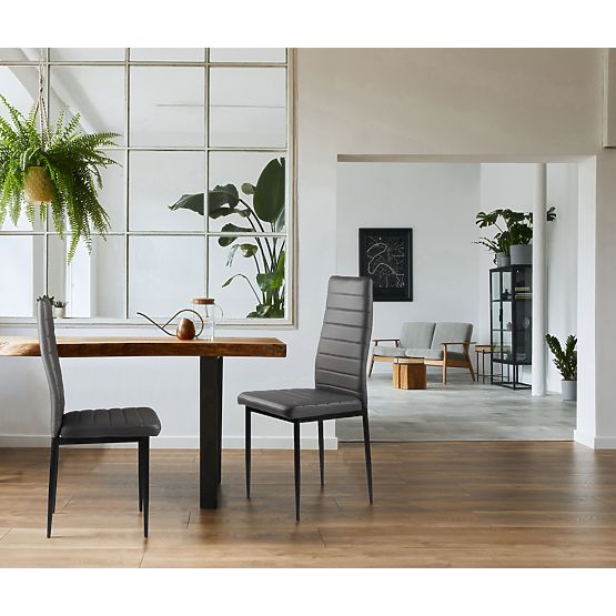 Set of 4 Eco-Leather Chairs with High Backrest - Grey