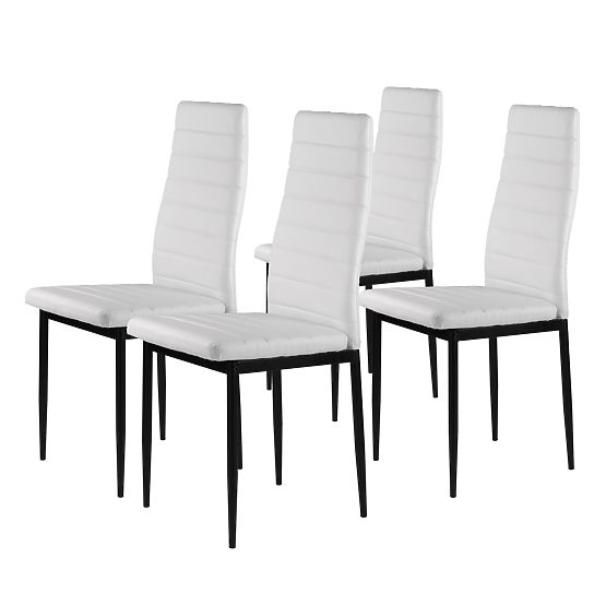 Set of 4 Eco-Leather Chairs with High Backrest - White