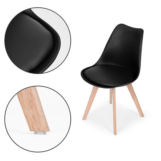 Set of 4 Living Room and Dining Chairs with Eco-Leather Cushion Black ModernHome