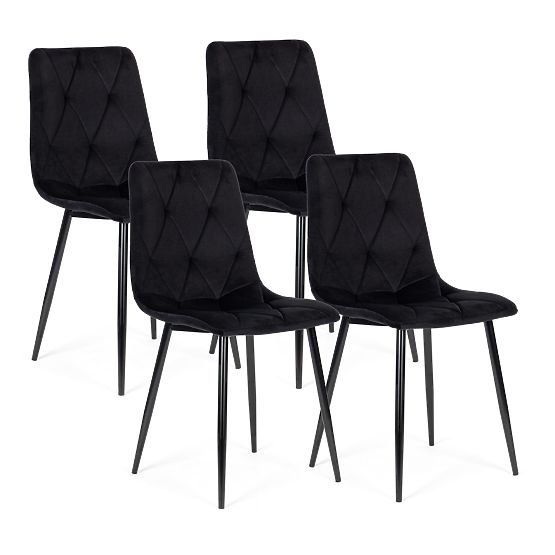 Set of 4 Quilted Velvet Chairs for Dining and Living Room - Black