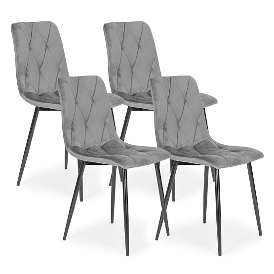 Set of 4 Upholstered Velvet Chairs for Dining and Living Room - Grey