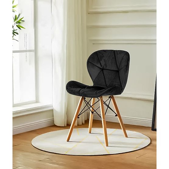 Set of 4 Velvet Chairs for Dining and Living Room - Black