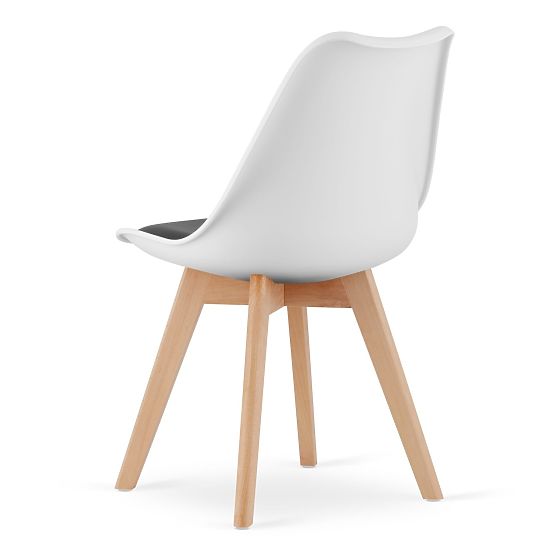 Set of 4 White and Black Chairs with Wooden Legs