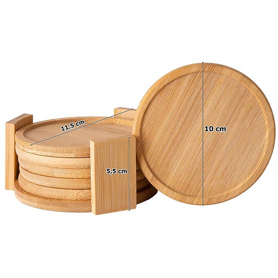 Set of 6 Bamboo Coasters for Cups EMERALD
