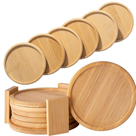 Set of 6 Bamboo Coasters for Cups EMERALD