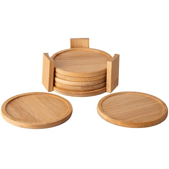Set of 6 Bamboo Coasters for Cups EMERALD