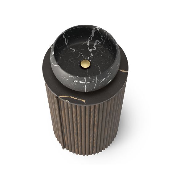 Set of Cabinet with Countertop and Sink La promessa 40 cm, Grooved, Rounded, Dark Walnut/Black