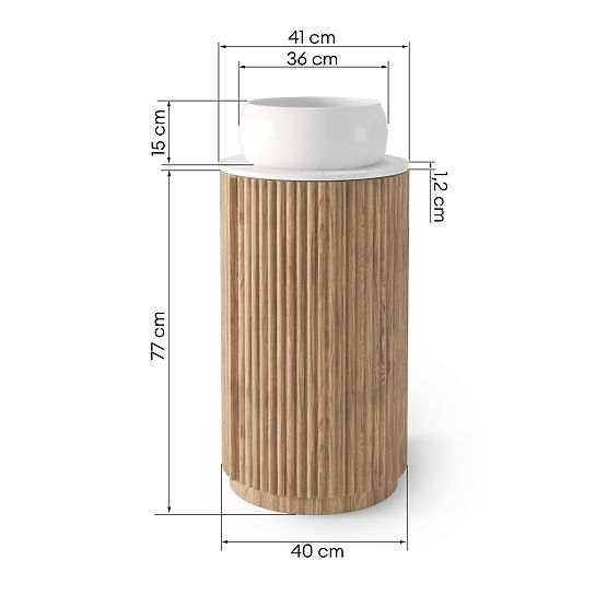 Set of Cabinet with Countertop and Sink La promessa 40 cm, Grooved, Rounded, Oak/White