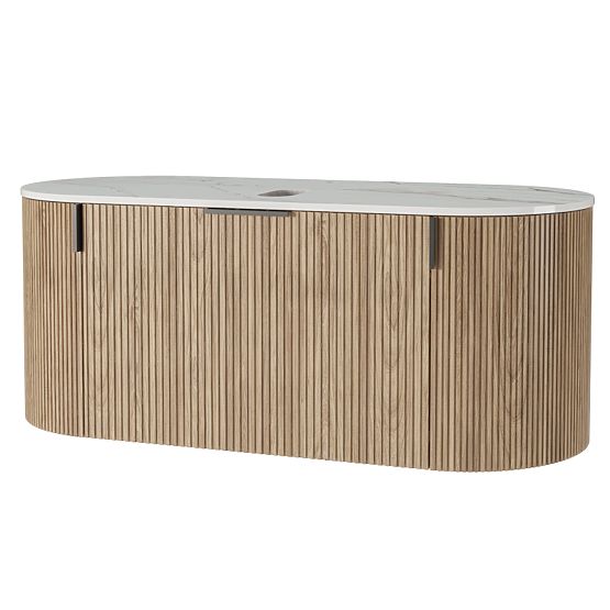 Set of Cabinet with Countertop and Sink La simplicite 100 cm, Ribbed, Rounded, Glit White/Oak