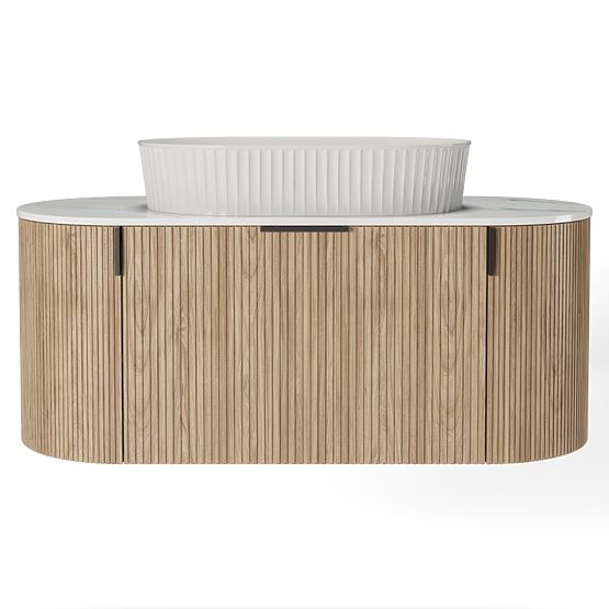 Set of Cabinet with Countertop and Sink La simplicite 100 cm, Ribbed, Rounded, Glit White/Oak