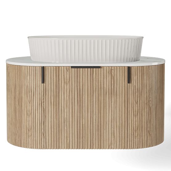 Set of Cabinet with Countertop and Sink La simplicite 80 cm, Grooved, Rounded, Glit White/Oak