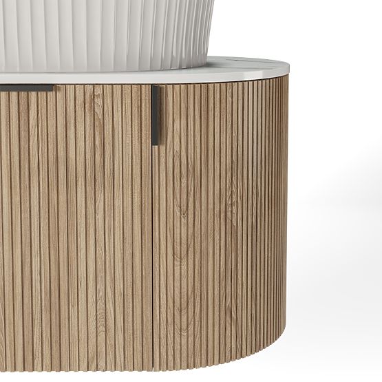 Set of Cabinet with Countertop and Sink La simplicite 80 cm, Grooved, Rounded, Glit White/Oak