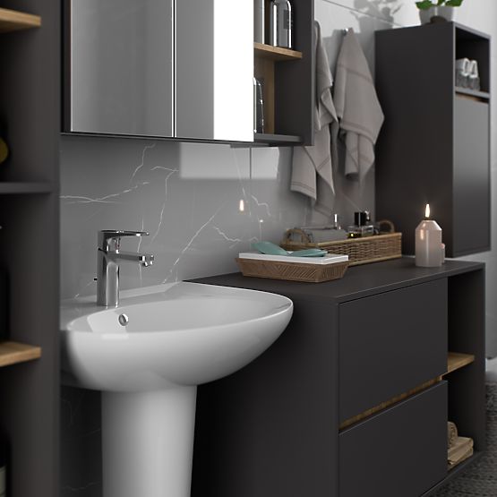 SET OF HANGING BATHROOM FURNITURE VAMI GRAPHITE GRAY / ARTISAN OAK