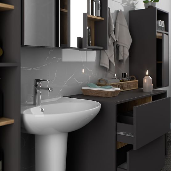 SET OF HANGING BATHROOM FURNITURE VAMI GRAPHITE GRAY / ARTISAN OAK
