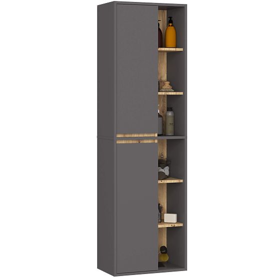 SET OF HANGING BATHROOM FURNITURE VAMI GRAPHITE GRAY / ARTISAN OAK