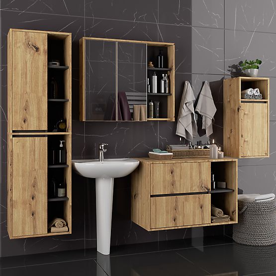 SET OF HANGING BATHROOM FURNITURE VAMI OAK ARTISAN / GRAPHITE GRAY