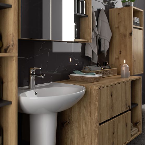 SET OF HANGING BATHROOM FURNITURE VAMI OAK ARTISAN / GRAPHITE GRAY