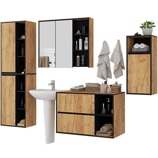 SET OF HANGING BATHROOM FURNITURE VAMI OAK CRAFT / BLACK
