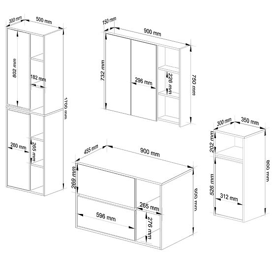 SET OF HANGING BATHROOM FURNITURE VAMI WHITE / GRAPHITE GRAY