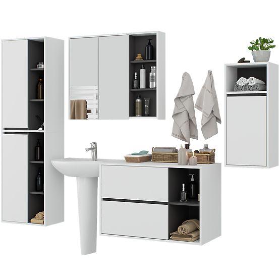 SET OF HANGING BATHROOM FURNITURE VAMI WHITE / GRAPHITE GRAY