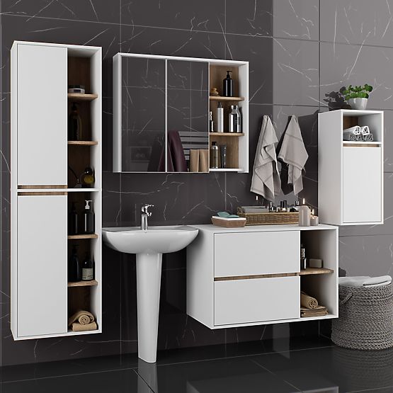 SET OF HANGING BATHROOM FURNITURE VAMI WHITE / SONOMA OAK