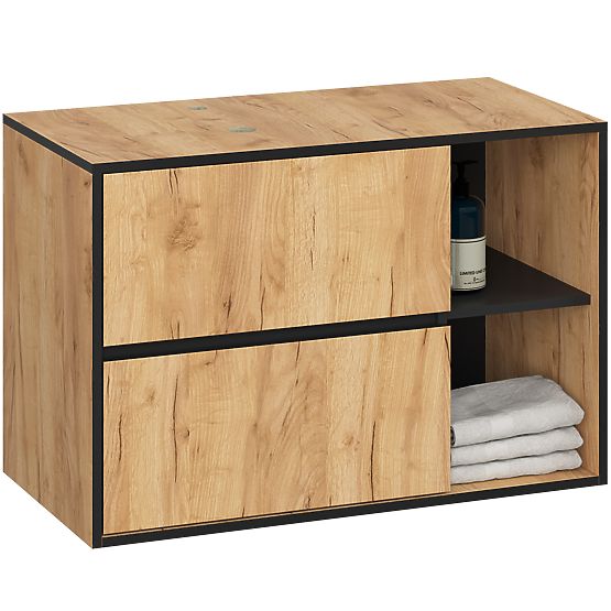 SET OF HANGING BATHROOM FURNITURE WITH OPENINGS VAMI CRAFT OAK / BLACK