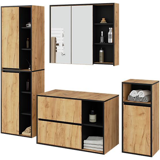 SET OF HANGING BATHROOM FURNITURE WITH OPENINGS VAMI CRAFT OAK / BLACK