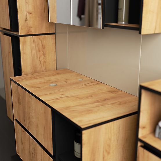 SET OF HANGING BATHROOM FURNITURE WITH OPENINGS VAMI CRAFT OAK / BLACK