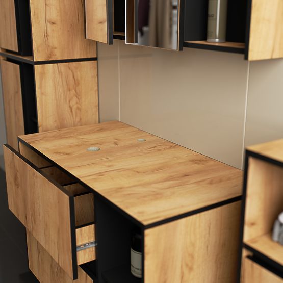 SET OF HANGING BATHROOM FURNITURE WITH OPENINGS VAMI CRAFT OAK / BLACK