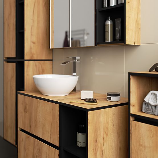 SET OF HANGING BATHROOM FURNITURE WITH OPENINGS VAMI CRAFT OAK / BLACK