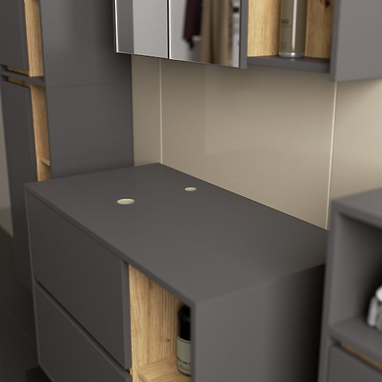 SET OF HANGING BATHROOM FURNITURE WITH OPENINGS VAMI GRAPHITE GRAY / ARTISAN OAK