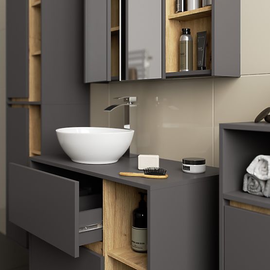 SET OF HANGING BATHROOM FURNITURE WITH OPENINGS VAMI GRAPHITE GRAY / ARTISAN OAK