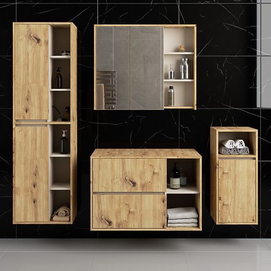 SET OF HANGING BATHROOM FURNITURE WITH OPENINGS VAMI OAK ARTISAN / CASHMERE
