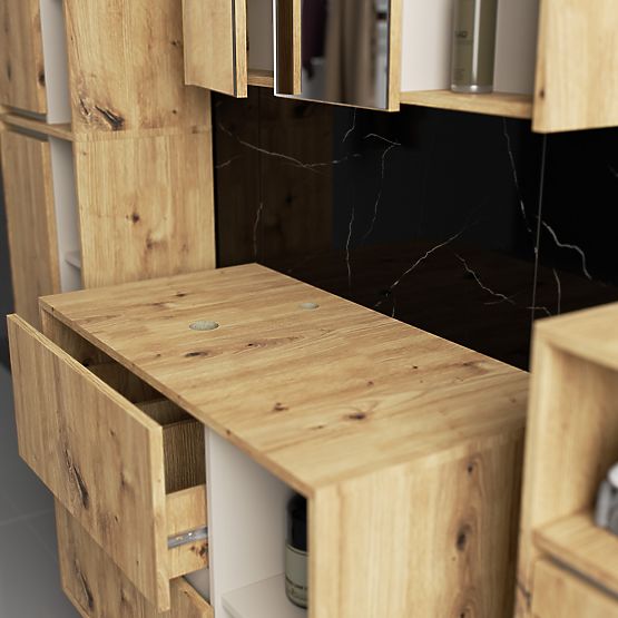 SET OF HANGING BATHROOM FURNITURE WITH OPENINGS VAMI OAK ARTISAN / CASHMERE