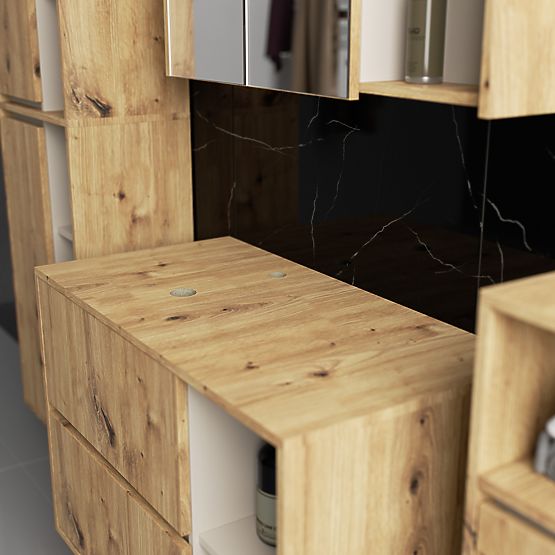 SET OF HANGING BATHROOM FURNITURE WITH OPENINGS VAMI OAK ARTISAN / CASHMERE
