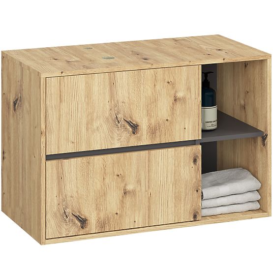 SET OF HANGING BATHROOM FURNITURE WITH OPENINGS VAMI OAK ARTISAN / GRAPHITE GRAY