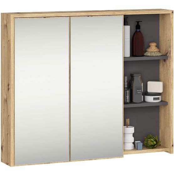 SET OF HANGING BATHROOM FURNITURE WITH OPENINGS VAMI OAK ARTISAN / GRAPHITE GRAY