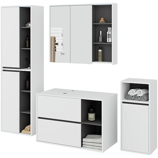 SET OF HANGING BATHROOM FURNITURE WITH OPENINGS VAMI WHITE / GRAPHITE GRAY
