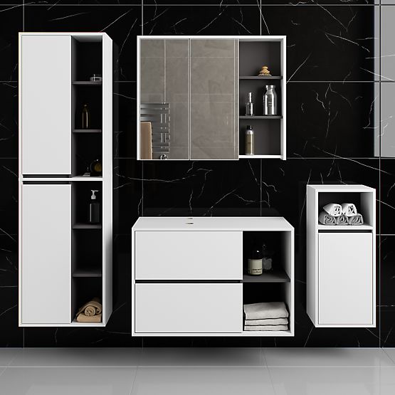 SET OF HANGING BATHROOM FURNITURE WITH OPENINGS VAMI WHITE / GRAPHITE GRAY