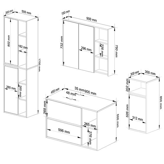 SET OF HANGING BATHROOM FURNITURE WITH OPENINGS VAMI WHITE / GRAPHITE GRAY