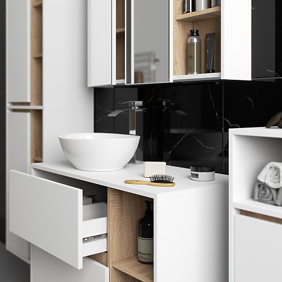 SET OF HANGING BATHROOM FURNITURE WITH OPENINGS VAMI WHITE / SONOMA OAK