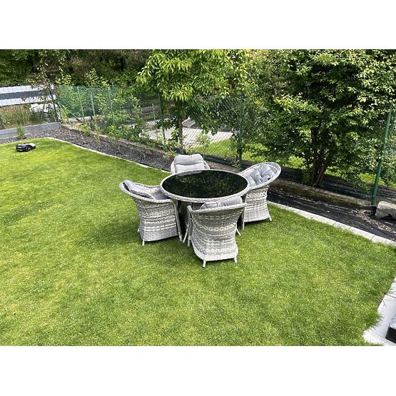 Set of Technorattan Dining Furniture (4 Chairs + Round Table) MODERNO Light Gray