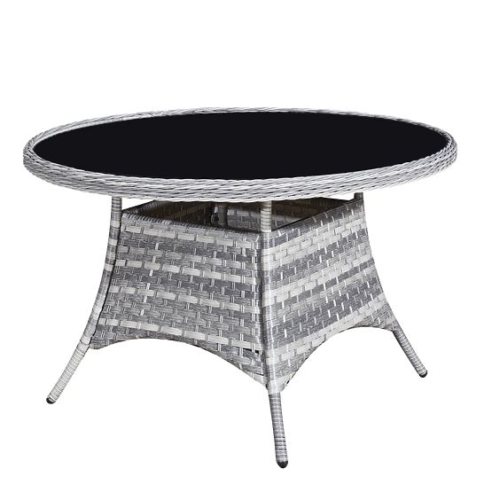 Set of Technorattan Dining Furniture (4 Chairs + Round Table) MODERNO Light Gray